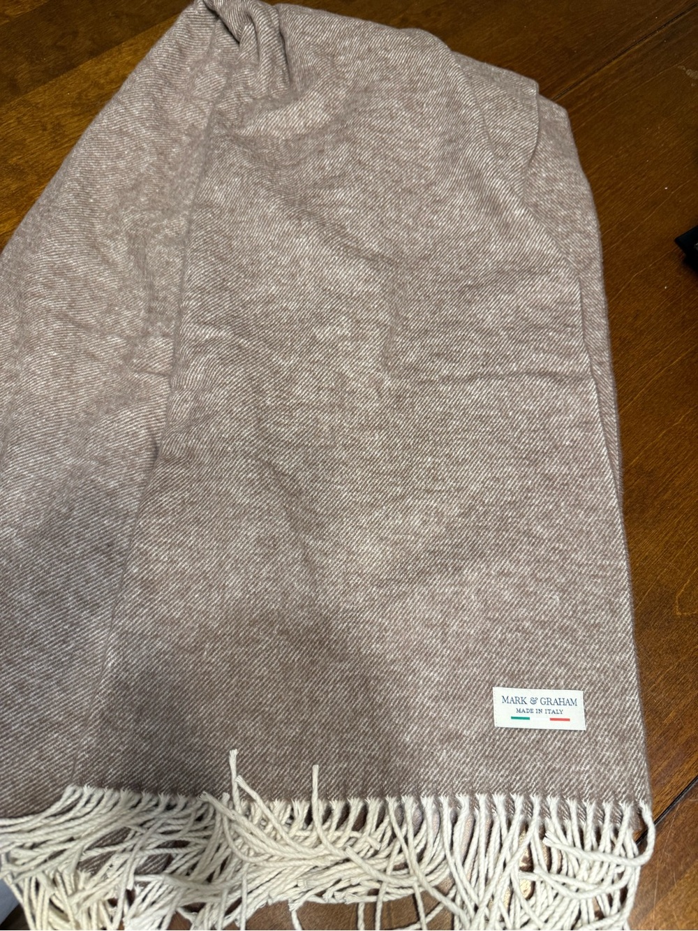 Mark & Graham Italian Blanket Throw Wrap Taupe Beige Fringe Italy 50x60 Luxury